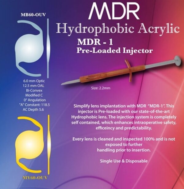 MB60-OUV Lente Intraocular MDR dioptrias de la 10.0 a la 30.0 Hidrofobico plegable de acrilico de una pieza camara posterior-2655