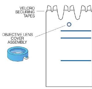 MW3 110-160 Funda esteril para microscopio quirurgico Leica o Wild con 3 puertos de vision Cubre Objetivo de 70mm. , 1350 x 1600mm, caja con 10-0