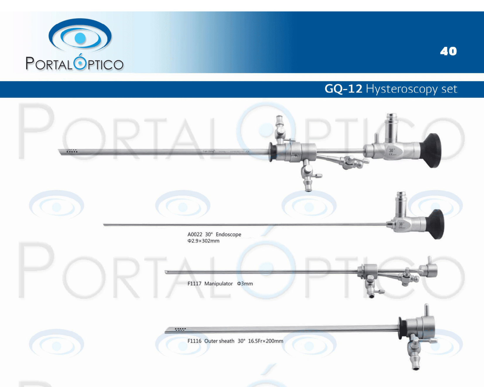 Set de Histeroscopio tipo BETTOCCHI diagnostica y quirurgica con lente de 2.9 mm, con camisas instrumentos puente inyterno para pinzas flexibles -0