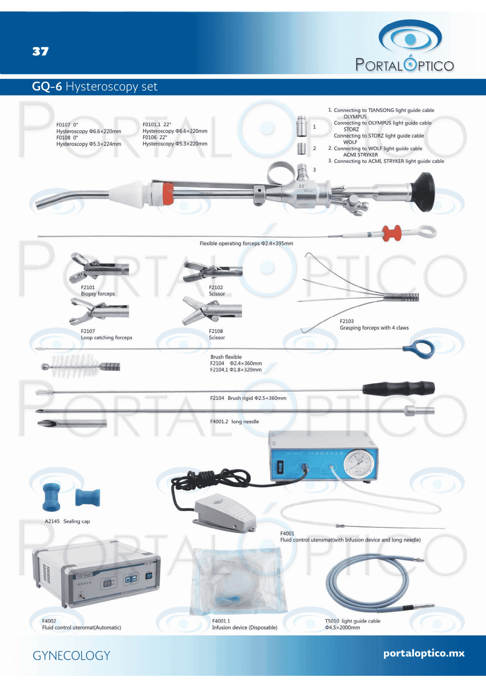 set de Histeroscopia de 6.6 mm de diametro y 220mm de longitud ligeramente angulado con canal de trabajo y set de instrumentos y accesorios como se muestran en la imagen-0