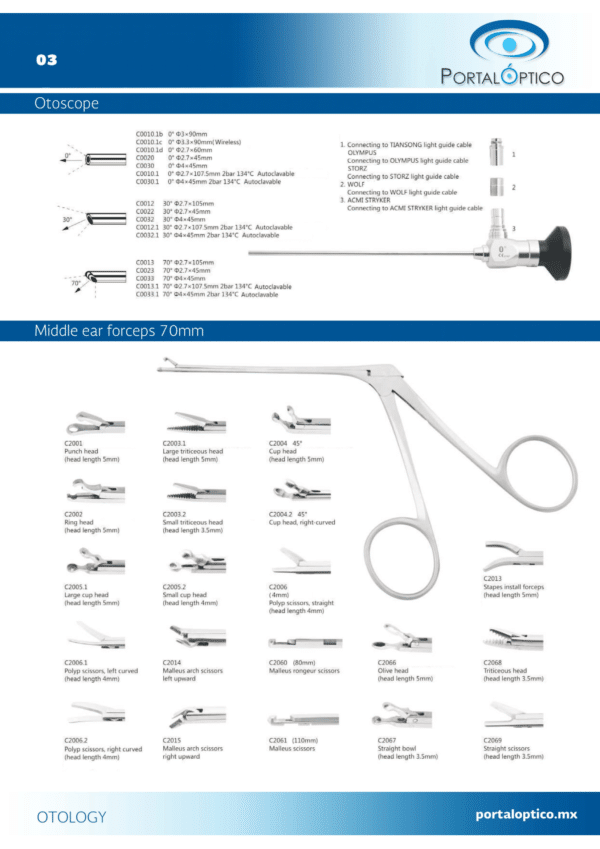 OT-1 Set de Otoscopio completo con pinzas para oido medio -0