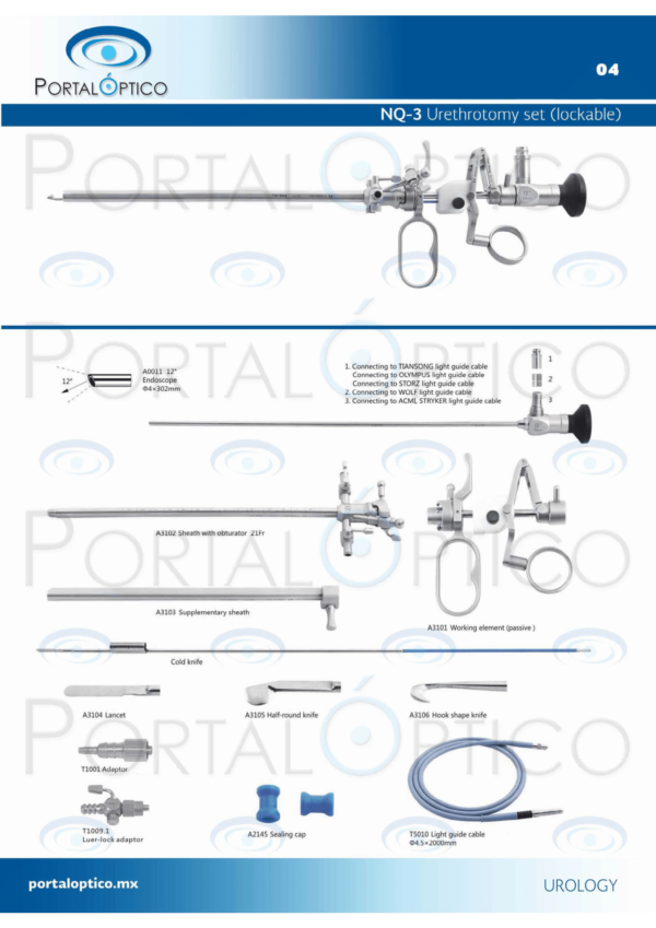 NQ-3 Set de Uretrotomia Endoscoopica adulto con telescopio camisa cuchillas, elemento de trabajo camisa interna etc.-0