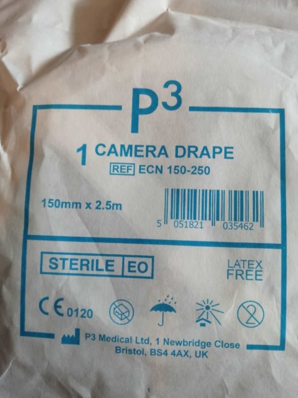 Funda laparoscopia o drape P3 MEDICAL para cámara HD para herida concéntrica con tapa 150 x 2500 mm UNA PIEZA empaquetadas individualmente -3821