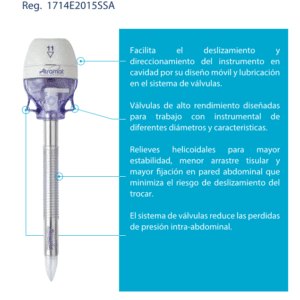 Trocar con hoja plana y cánula 12 mm Estándar descartable, sistema de seguridad ATRAMAT 300-F12-AT-0
