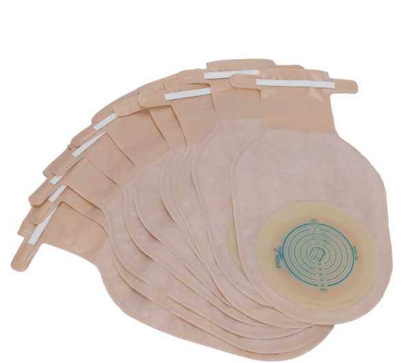 Bolsa para Colostomia unitalla beige semi transparente drenable modelo marca Portal Optico caja con 10 piezas